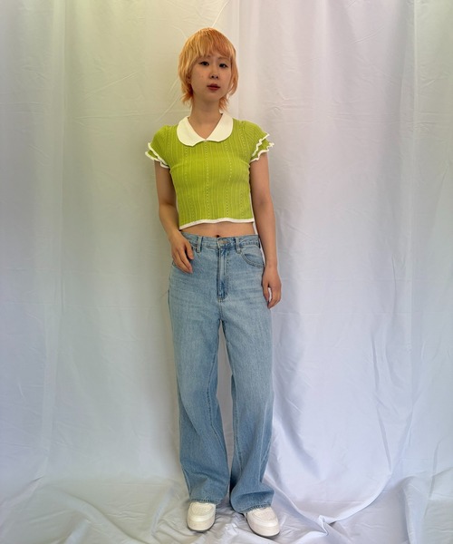 Alite cloth（アリーテクロス）の「半袖ニットブラウス（ニット/セーター・レディース・ブラック/ブルー/グレー/ピンク/グリーン/ホワイト・FREE）」の18枚目の写真
