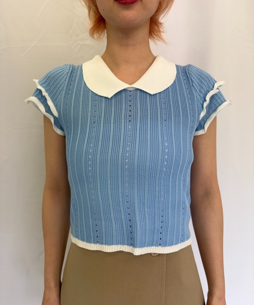 Alite cloth（アリーテクロス）の「半袖ニットブラウス（ニット/セーター・レディース・ブラック/ブルー/グレー/ピンク/グリーン/ホワイト・FREE）」の20枚目の写真
