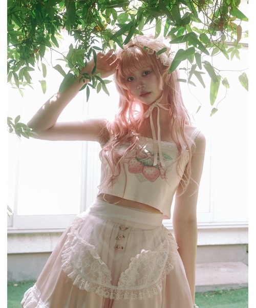 Fiorforte（フィオルフォルテ）の「strawberry camisole（キャミソール・レディース・ホワイト/ピンク・FREE）」の4枚目の写真