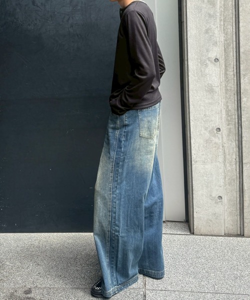 Chikashitsu +(チカシツプラス)の「【Chikashitsu +】double slub wide denim pants / 【チカシツプラス】ダブルスラブワイドデニムパンツ(デニムパンツ・メンズ・ブルー・M/L/S)」の2枚目の写真
