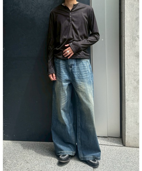Chikashitsu +(チカシツプラス)の「【Chikashitsu +】double slub wide denim pants / 【チカシツプラス】ダブルスラブワイドデニムパンツ(デニムパンツ・メンズ・ブルー・M/L/S)」の10枚目の写真