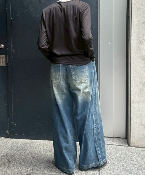 Chikashitsu +(チカシツプラス)の「【Chikashitsu +】double slub wide denim pants / 【チカシツプラス】ダブルスラブワイドデニムパンツ(デニムパンツ・メンズ・ブルー・M/L/S)」の3枚目の写真