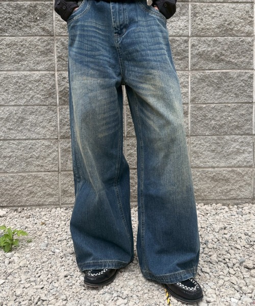 Chikashitsu +(チカシツプラス)の「【Chikashitsu +】double slub wide denim pants / 【チカシツプラス】ダブルスラブワイドデニムパンツ(デニムパンツ・メンズ・ブルー・M/L/S)」の4枚目の写真