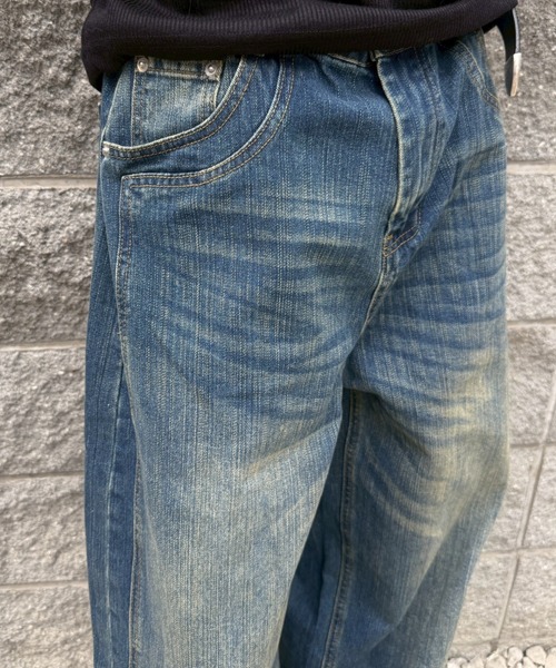Chikashitsu +(チカシツプラス)の「【Chikashitsu +】double slub wide denim pants / 【チカシツプラス】ダブルスラブワイドデニムパンツ(デニムパンツ・メンズ・ブルー・M/L/S)」の7枚目の写真