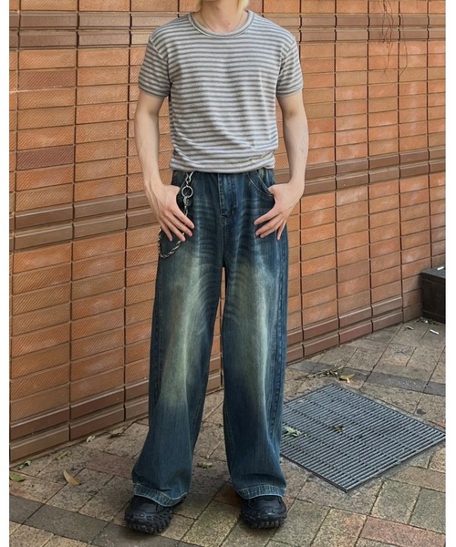 Chikashitsu +(チカシツプラス)の「【Chikashitsu +】double slub wide denim pants / 【チカシツプラス】ダブルスラブワイドデニムパンツ(デニムパンツ・メンズ・ブルー・M/L/S)」の11枚目の写真