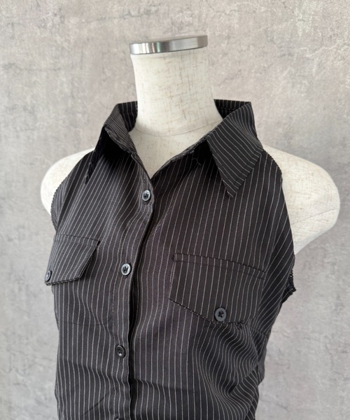 lilful(リルフル)の「【26年春夏新作】ストライプ ホルターネック ノースリーブシャツ(シャツ/ブラウス・レディース・ブラック・M/S)」の13枚目の写真