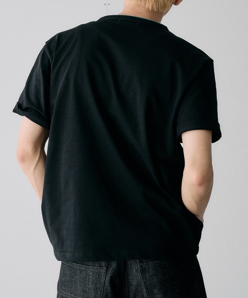 Adoon plain(アドーンプレーン)の「レイヤードスラブヘンリーネックT(Tシャツ/カットソー・メンズ・ブラック/アイボリー/レッド/ネイビー・MEDIUM/LARGE)」の8枚目の写真