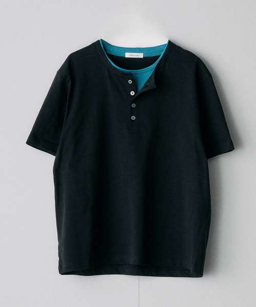 Adoon plain(アドーンプレーン)の「レイヤードスラブヘンリーネックT(Tシャツ/カットソー・メンズ・ブラック/アイボリー/レッド/ネイビー・MEDIUM/LARGE)」の12枚目の写真
