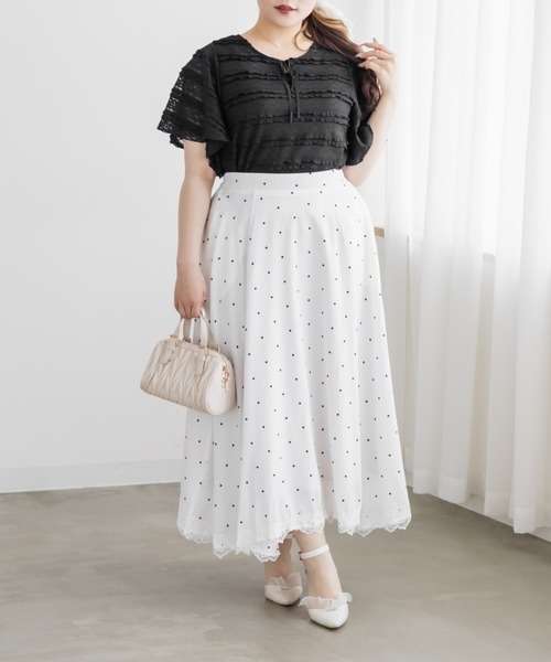 CLETTE(クレット)の「CLETTEオリジナルレース使いドットスカート(スカート・レディース・オフホワイト/ブラック/ネイビー・4L/3L/LL)」の6枚目の写真