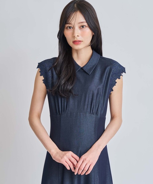 NOELA(ノエラ)の「ノースリ刺繍ワンピース(ワンピース・レディース・オフホワイト/ダークインディゴブルー・M/S)」の8枚目の写真