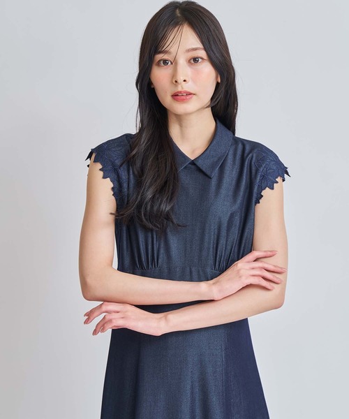 NOELA(ノエラ)の「ノースリ刺繍ワンピース(ワンピース・レディース・オフホワイト/ダークインディゴブルー・M/S)」の9枚目の写真