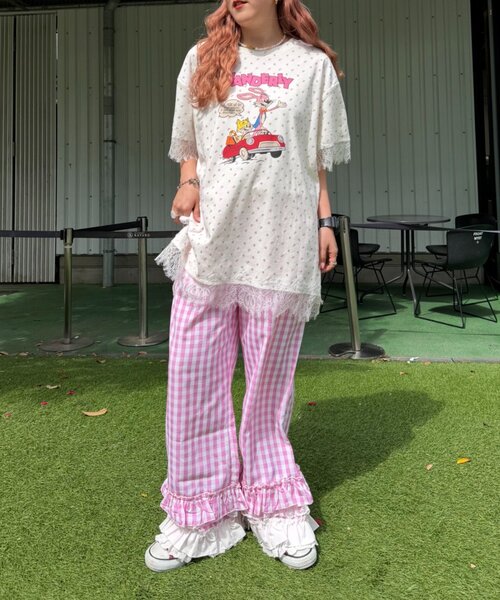 w closet(ダブルクローゼット)の「【Am企画】花柄レースビッグT(Tシャツ/カットソー・レディース・ブルー/グレー/オフホワイト・FREE)」の9枚目の写真
