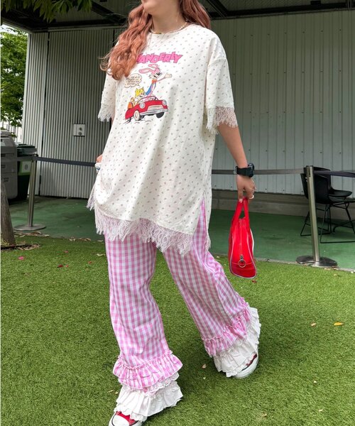 w closet(ダブルクローゼット)の「【Am企画】花柄レースビッグT(Tシャツ/カットソー・レディース・ブルー/グレー/オフホワイト・FREE)」の12枚目の写真