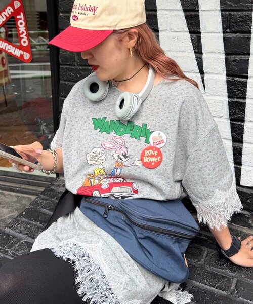 w closet(ダブルクローゼット)の「【Am企画】花柄レースビッグT(Tシャツ/カットソー・レディース・ブルー/グレー/オフホワイト・FREE)」の18枚目の写真