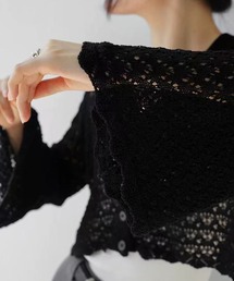 透かし編み ベルスリーブクロップド丈 ニットカーディガン