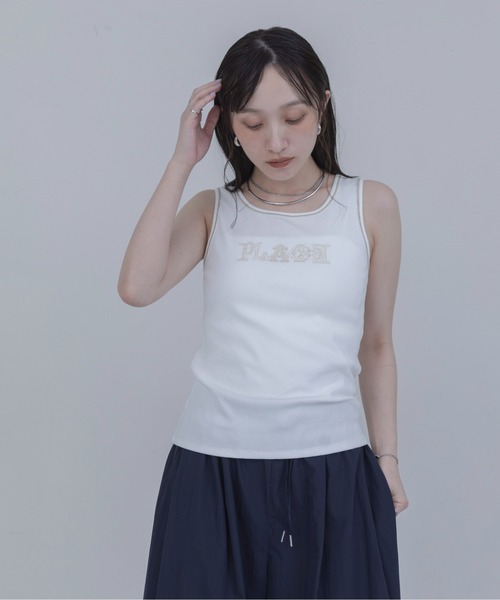 Eimee Law(エイミーロウ)の「PLACE刺繍 ヘンリーネックテレコタンク(タンクトップ・レディース・オフホワイト/ダークグレー/ライトベージュ/ブラック・FREE)」の12枚目の写真