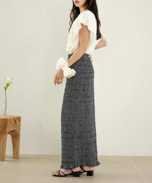 hinari（ヒナリ）の「シャーリングチェックスカート（スカート・レディース・ベージュ/ブラウン/ネイビー・SMALL/FREE/X-SMALL）」の17枚目の写真