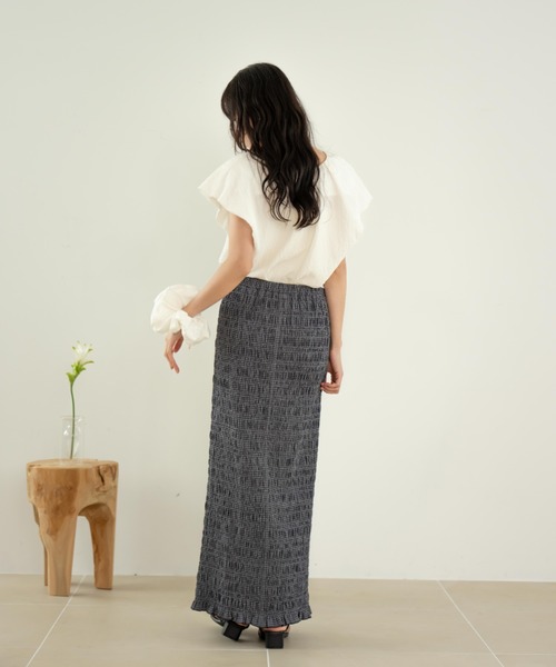 hinari（ヒナリ）の「シャーリングチェックスカート（スカート・レディース・ベージュ/ブラウン/ネイビー・SMALL/FREE/X-SMALL）」の14枚目の写真