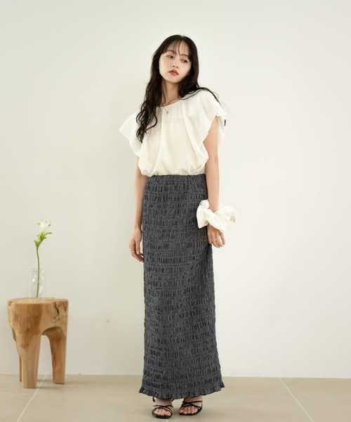 hinari（ヒナリ）の「シャーリングチェックスカート（スカート・レディース・ベージュ/ブラウン/ネイビー・SMALL/FREE/X-SMALL）」の10枚目の写真