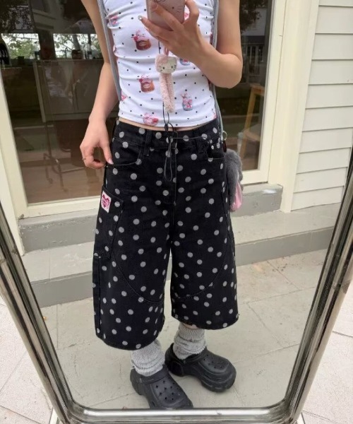Ritzy（リッツィー）の「ドット柄 デニム 7 分ワイドパンツ（その他パンツ・レディース・ブラック・M/S）」の5枚目の写真