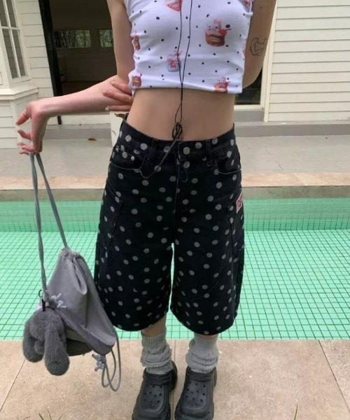Ritzy（リッツィー）の「ドット柄 デニム 7 分ワイドパンツ（その他パンツ・レディース・ブラック・M/S）」の6枚目の写真