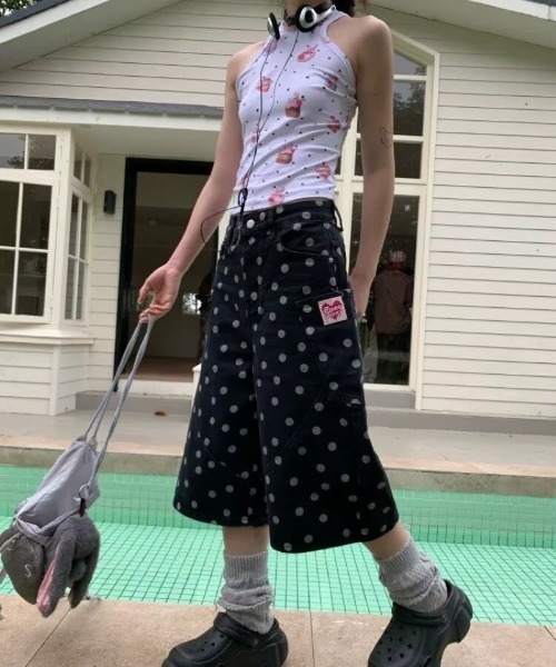 Ritzy（リッツィー）の「ドット柄 デニム 7 分ワイドパンツ（その他パンツ・レディース・ブラック・M/S）」の8枚目の写真