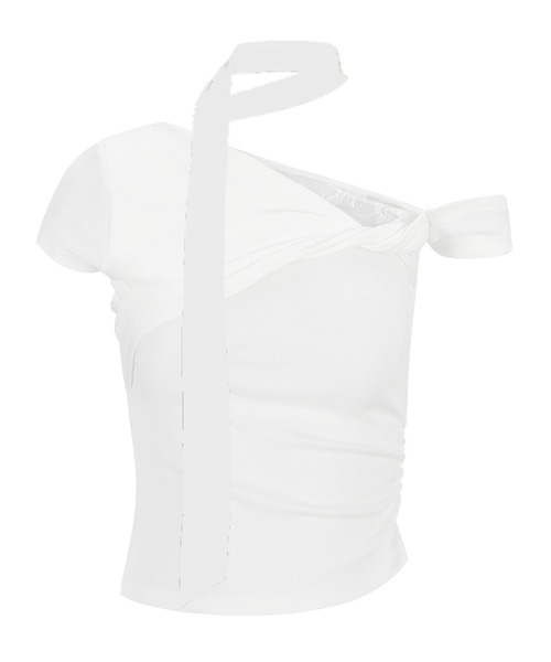 andwang（アンドワン）の「One shoulder strings tops（Tシャツ/カットソー・レディース・ブラック/ホワイト・MEDIUM/SMALL）」の2枚目の写真