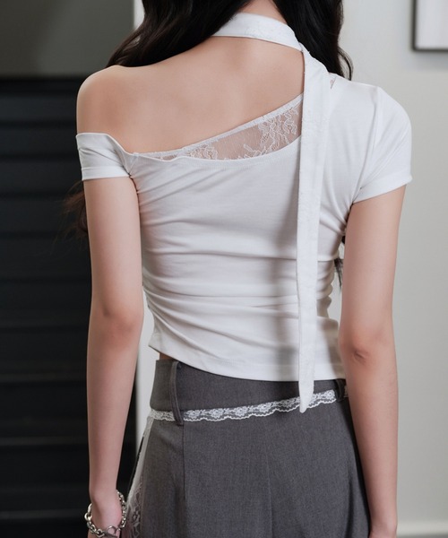 andwang（アンドワン）の「One shoulder strings tops（Tシャツ/カットソー・レディース・ブラック/ホワイト・MEDIUM/SMALL）」の7枚目の写真