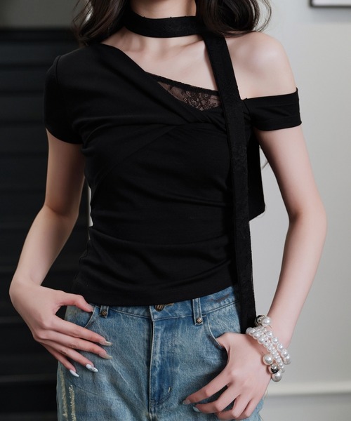 andwang（アンドワン）の「One shoulder strings tops（Tシャツ/カットソー・レディース・ブラック/ホワイト・MEDIUM/SMALL）」の20枚目の写真