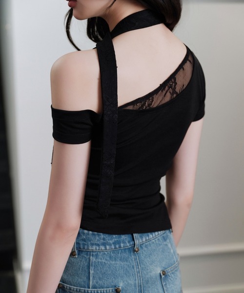andwang（アンドワン）の「One shoulder strings tops（Tシャツ/カットソー・レディース・ブラック/ホワイト・MEDIUM/SMALL）」の21枚目の写真