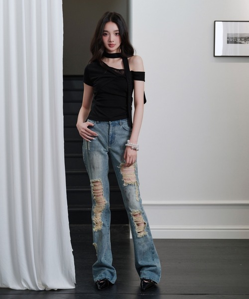 andwang（アンドワン）の「One shoulder strings tops（Tシャツ/カットソー・レディース・ブラック/ホワイト・MEDIUM/SMALL）」の22枚目の写真