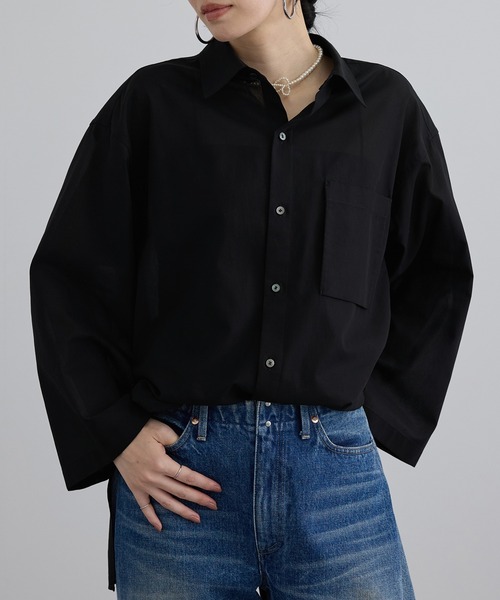 SALON adam et rope'(サロン アダム エ ロペ)の「シアーコットンオーバーシャツ(シャツ/ブラウス・レディース・ブラック/ピンク系その他/キナリ・FREE)」の3枚目の写真
