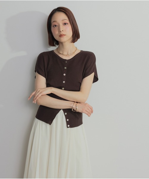 OandI（オーアンドアイ）の「ウエストリブニットカーディガン（カーディガン/ボレロ・レディース・ホワイト/ブラック/ブラウン・FREE）」の10枚目の写真