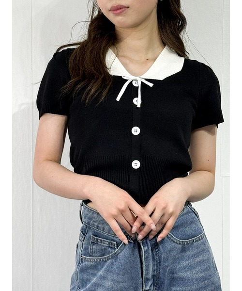 marcydorn（マーシードルン）の「セーラーカラー風リブトップス レディース（ニット/セーター・レディース・ホワイト/ブラック・ONE SIZE）」の3枚目の写真