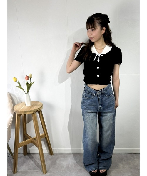marcydorn（マーシードルン）の「セーラーカラー風リブトップス レディース（ニット/セーター・レディース・ホワイト/ブラック・ONE SIZE）」の4枚目の写真
