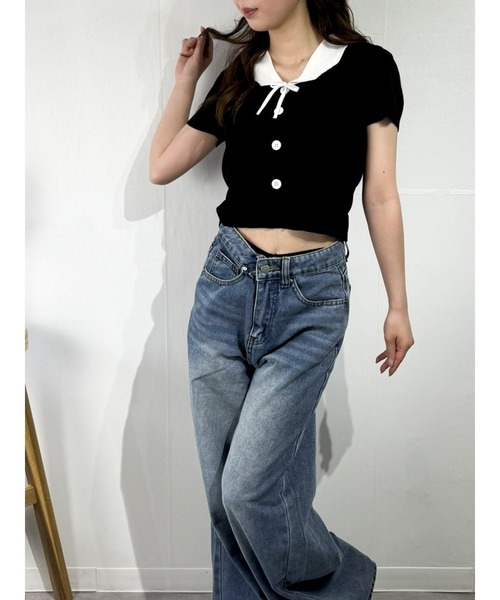 marcydorn（マーシードルン）の「セーラーカラー風リブトップス レディース（ニット/セーター・レディース・ホワイト/ブラック・ONE SIZE）」の5枚目の写真