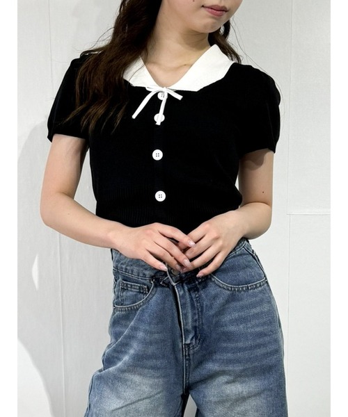 marcydorn（マーシードルン）の「セーラーカラー風リブトップス レディース（ニット/セーター・レディース・ホワイト/ブラック・ONE SIZE）」の8枚目の写真