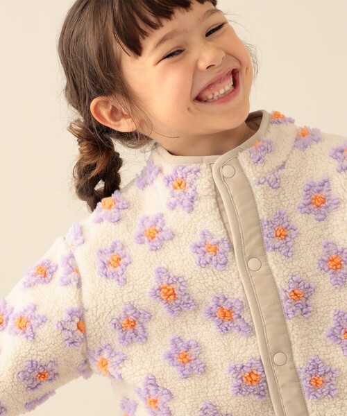 BEAMS mini(ビームスミニ)の「ジャカード ボア ブルゾン 2026FW(90~140cm)人気 プチプラ 花柄 ハート柄 冬アウター 通園 通学(ブルゾン・キッズ・サックスブルー/ネイビー/ホワイト系その他5・90/100/110/120/130/140)」の1枚目の写真