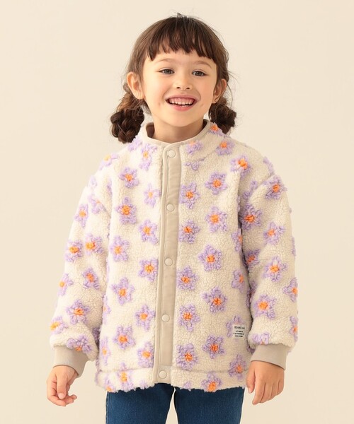 BEAMS mini(ビームスミニ)の「ジャカード ボア ブルゾン 2026FW(90~140cm)人気 プチプラ 花柄 ハート柄 冬アウター 通園 通学(ブルゾン・キッズ・サックスブルー/ネイビー/ホワイト系その他5・90/100/110/120/130/140)」の4枚目の写真