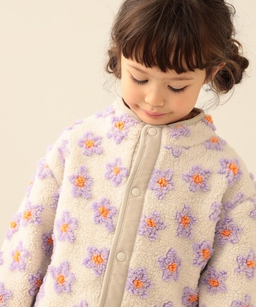BEAMS mini(ビームスミニ)の「ジャカード ボア ブルゾン 2026FW(90~140cm)人気 プチプラ 花柄 ハート柄 冬アウター 通園 通学(ブルゾン・キッズ・サックスブルー/ネイビー/ホワイト系その他5・90/100/110/120/130/140)」の5枚目の写真