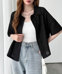 涼感シアー 楊柳シアーシャツ 半袖 シアーシャツ 楊柳 トップス シアー シャツ ブラウス レイヤード 羽織り ドロップショルダー 夏シャツ 夏服