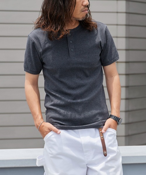 AVIREX DAILY S/S RIB HENLEY NECK TEE полуреглан поло‑футболка, антибактериальная обработка, весна‑лето 2026