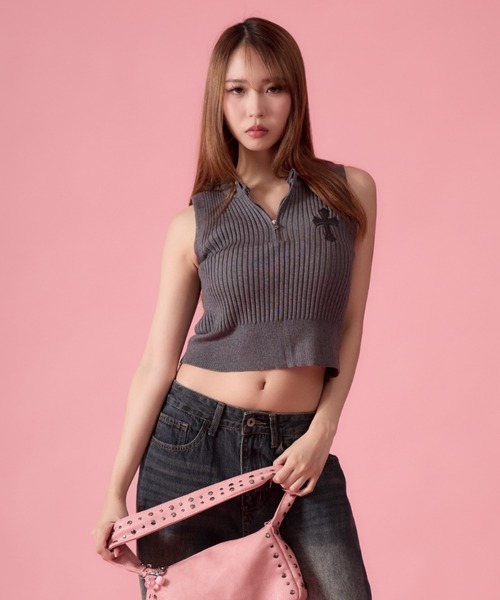 mindseeker girls(マインドシーカーガールズ)の「Cross Summer Knit Vest / クロスサマーニットベスト(ベスト・レディース・グレー/ブラック・FREE)」の2枚目の写真