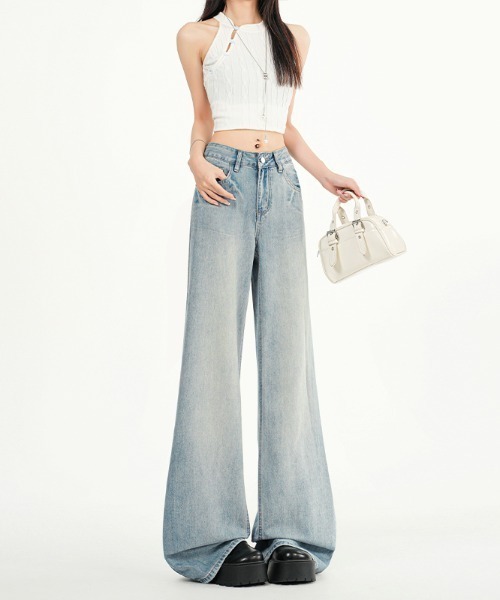 LUCPY(ラクピー)の「ハイウエストルーズワイドデニムパンツ(デニムパンツ・レディース・ブルー・X-LARGE/LARGE/MEDIUM/SMALL)」の1枚目の写真