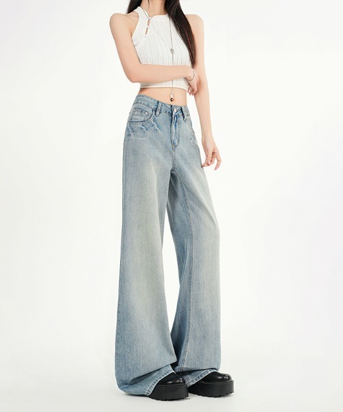 LUCPY(ラクピー)の「ハイウエストルーズワイドデニムパンツ(デニムパンツ・レディース・ブルー・X-LARGE/LARGE/MEDIUM/SMALL)」の2枚目の写真