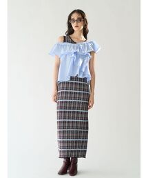 LAGUNAMOON | チェックIラインニットワンピース 【夏服】(ワンピース)