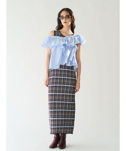 LAGUNAMOON(ラグナムーン)の「チェックIラインニットワンピース 【夏服】(ワンピース・レディース・ブラウン/ブラック・MEDIUM/SMALL)」の1枚目の写真