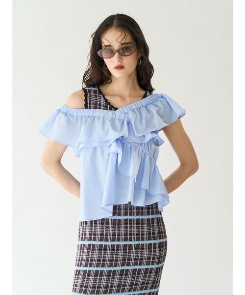 LAGUNAMOON(ラグナムーン)の「チェックIラインニットワンピース 【夏服】(ワンピース・レディース・ブラウン/ブラック・MEDIUM/SMALL)」の4枚目の写真