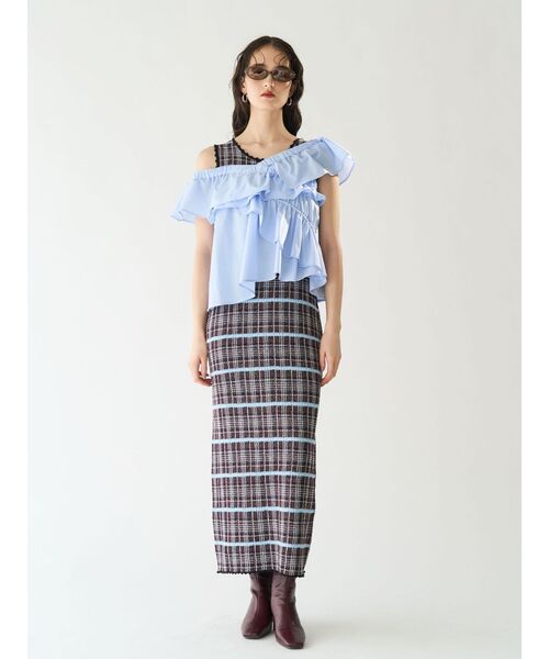 LAGUNAMOON(ラグナムーン)の「チェックIラインニットワンピース 【夏服】(ワンピース・レディース・ブラウン/ブラック・MEDIUM/SMALL)」の5枚目の写真