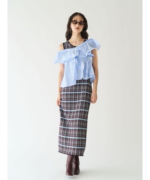 LAGUNAMOON(ラグナムーン)の「チェックIラインニットワンピース 【夏服】(ワンピース・レディース・ブラウン/ブラック・MEDIUM/SMALL)」の7枚目の写真